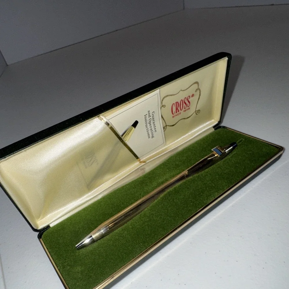 Cross Metal Ballpoint Pen Gold Trim w/ Green Case 10k gold filled